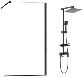 Pachet paravan dus Walk-In Fluminia Foxy negru 100x200 cm si coloana de dus Rea Jack negru