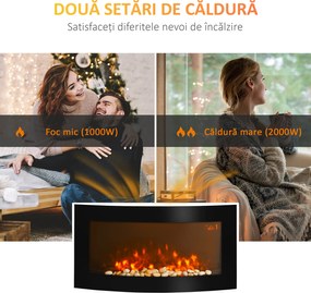 HOMCOM Șemineu Electric Încorporat cu Lumină LED în 7 Culori, Temperatură 15-30°C și Telecomandă, 89,2x13,5x48 cm, Negru | Aosom Romania