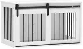 PawHut Cușcă pentru câini cu ușă glisantă, ventilare, placaj și oțel, 98 x 58 x 61 cm, Nuc | Aosom Romania
