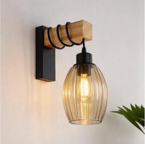 Brilagi - Aplica de perete WOOD GLASS 1xE27/60W/230V pin/negru/bej fumuriu