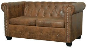 vidaXL Canapea Chesterfield, 2 locuri, maro, piele ecologică