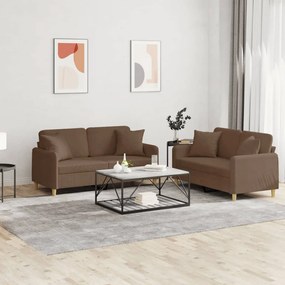 vidaXL Set de canapele cu perne, 2 piese, maro, textil