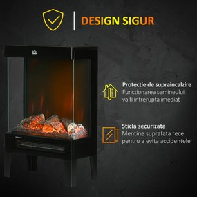 Incalzitor electric cu efect de flacara LED, control al temperaturii, protectie impotriva supraincalzirii, 1000W/2000W, negru HOMCOM | Aosom RO