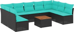 vidaXL Set canapele de grădină cu perne, 10 piese, negru, poliratan