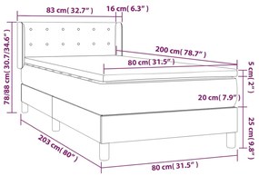 Pat box spring cu saltea, alb, 80x200 cm, piele ecologica Alb, 80 x 200 cm, Nasturi de tapiterie