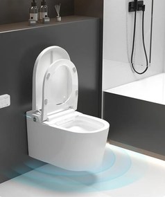 Smart WC 302 – Vas de Toaletă Inteligent cu Bideu, Sterilizare UV, Deschidere/Închidere automată, Senzor picior, Control inteligent al Temperaturii, Uscare aer cald, Iluminare de noapte, Afișaj LED, Telecomandă, Ceramică, Alb