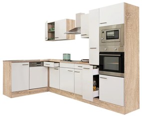 Mobilă de bucătărie de colț Yorki 310, corp din stejar Sonoma, cu față alb satinat