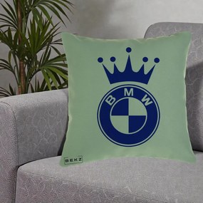 Perna Personalizata cu emblema BMW si Coroana, 40x40 cm, Verde, Husa Detasabila, Perna Inclusa, BEKZ®