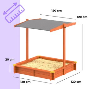 Spielwerk Cutie de nisip cu acoperiș Sami, din lemn de brad, 120x120x120cm