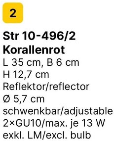 Aplica cu 2 spoturi directionabile stil minimalist PENN, rosu coral