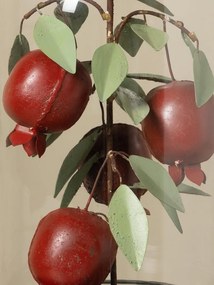 Cupolă decorativă din sticlă, pom din metal cu rodii și frunze pictate, bordo și verde, bază din lemn de mango, finisaj mat, 32 x 23 cm, „Grenadine”