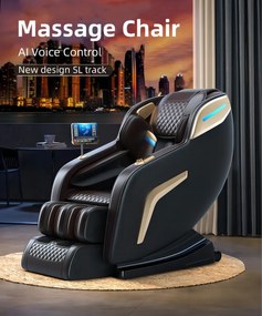 Fotoliu de Masaj ROMULUS, Masaj AI, Pistă SL, Bluetooth, Display, Zero Gravity, 2 Boxe, Moduri Automate, PU, Negru