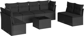 vidaXL Set mobilier de grădină cu perne, 9 piese, negru, poliratan
