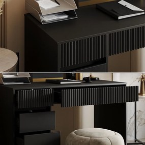 BIN204 - Masa de birou, 120 cm, home office cu 5 sertare - Negru