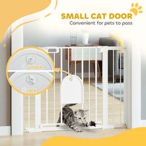 PawHut Barieră Reglabilă pentru Câini cu Ușă Mică, Montare prin Presiune și Închidere Automată, Dimensiune 75-103x76 cm, Alb | Aosom România