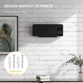HOMCOM Aeroterma de Perete Oscilatoare pentru Casa si Birou cu Temporizator 12h si 2 Modalitati de Incalzire, 54.5x12x21.5 cm, Negru