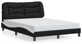 3208000 vidaXL Cadru de pat cu tăblie, negru și alb,140x190cm, piele ecologică