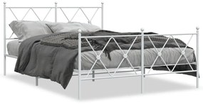 376568 vidaXL Cadru de pat metalic cu tăblie de cap/picioare, alb, 137x190 cm