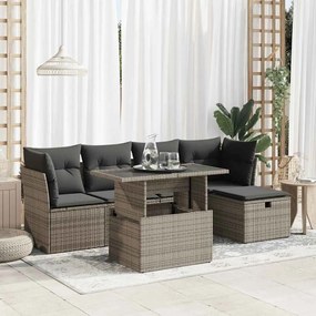 vidaXL Set mobilier grădină cu perne, 6 piese, gri, poliratan