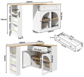 Masă de bar extensibilă cu spațiu de depozitare, Alb | Aosom Romania