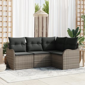 vidaXL Set de canapele pentru grădină cu pernă 4 pcs Gri Rattan poli