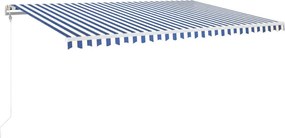 vidaXL Copertină automată cu LED&senzor vânt, albastru&alb, 500x350 cm