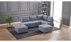 Canapea Tip Coltar cu Tabureti Fly Corner Sofa Bed Right- Grey