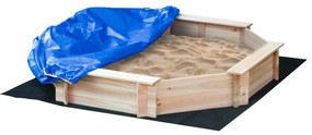 Outsunny Cutie de Nisip pentru Copii 3-8 Ani cu Scaune și Peliculă de Acoperire, 139,5x139,5x21,5 cm, Lemn Natural | Aosom Romania