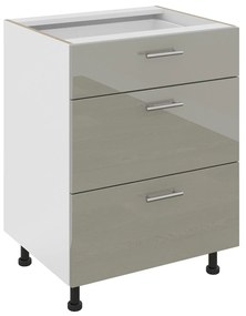 Corp Baza Karo, 3 Sertare, Gri Lucios/Alb, MDF, 60 x 50 x 80 cm