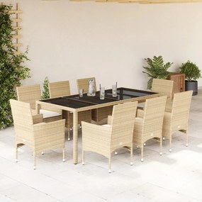 vidaXL Set mobilier de grădină cu perne 9 piese bej poliratan &amp; sticlă