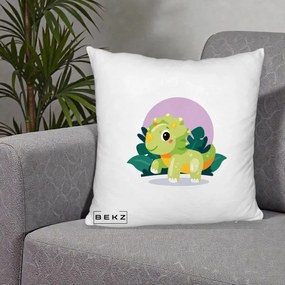 Perna Decorativa Triceratops Kawaii Verde, 40x40 cm, Alb Pufos, Husa Detasabila, Perna Inclusa, BEKZ®