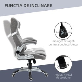 Scaun de Birou Vinsetto Ergonomic din Tesatura Efect In, Spuma de Cauciuc, Otel, Inaltime Reglabila, 68x76x109-117cm, Gri | Aosom RO