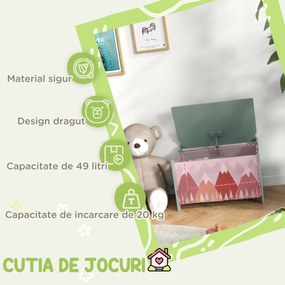 Cufăr de jucării pentru copii ZONEKIZ, ladă din lemn MDF cu capac și balama de siguranță, 60x37x39cm, de culoare verde | Aosom Romania