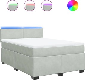 vidaXL Pat box spring cu saltea, gri deschis, 160x200 cm, catifea