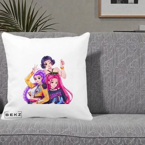 Perna Personalizata K-pop HUNTRX Trio Animat Fete Foto, 40x40 cm, Alba Mata, Husa Detasabila, Perna Inclusa, BEKZ®