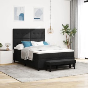 vidaXL Pat cu arcuri cu saltea și bencă Negru 160x200 cm Țesătură