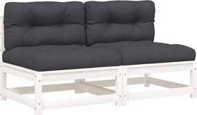 vidaXL Canapele de grădină fără cotiere, cu perne, 2 buc., alb