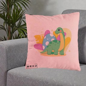 Perna Personalizata Dinozaur cu Ou Pastelat, 40x40 cm, Roz, Husa Detasabila, Perna Inclusa, BEKZ®