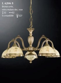 Candelabru cu 5 brate din alama cu sticla decorata design italian 6208