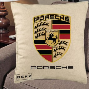 Perna Personalizata Porsche Stuttgart, 40x40 cm, Bej, Husa Detasabila, Perna Inclusa, BEKZ®