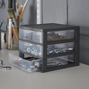 Organizator din plastic cu 3 sertare, 21x18x17 cm, Gri