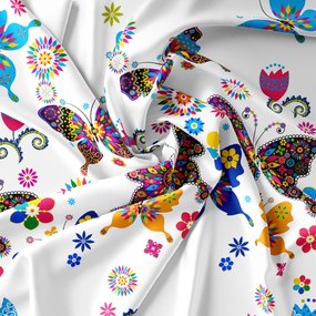 Lenjerie de pat din microfibra alb, COLORED BUTTERFLY