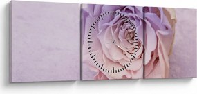 Tablou detaliu florii de trandafir (cu ceas) (90x30 cm)
