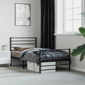 352332 vidaXL Cadru pat metalic cu tăblii de cap/picioare, negru, 100x200 cm