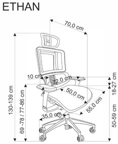 Scaun de birou Ethan gri H139 cm