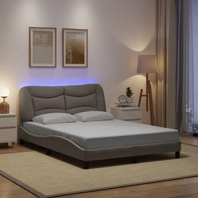 3213694 vidaXL Cadru de pat cu lumini LED, gri taupe, 120x200 cm, textil