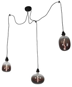 Lampă suspendată neagră cu 3 lumini, inclusiv LED mix fum, reglabilă - Cava Luxe