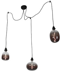 Lampă suspendată neagră cu 3 lumini inclusiv LED mixt fumuriu reglabil - Cava Luxe