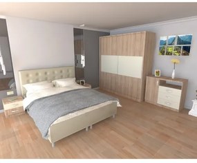 Dormitor Milano Sonoma cu Pat Tapitat Bej 160x200