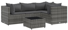 3308082 vidaXL Set mobilier de grădină cu perne, 5 piese, gri, poliratan